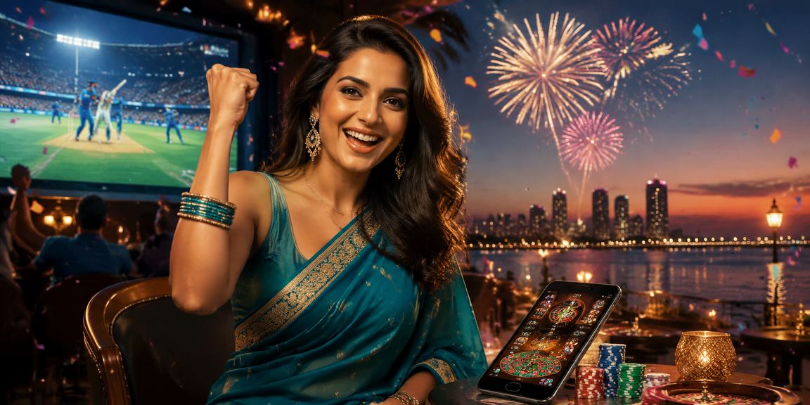 Indian woman enjoying cricket betting on mobile at home